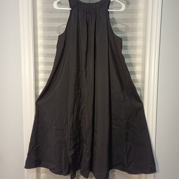 COS RACER-NECK SLEEVELESS SIDE-SEAM POCKETS MIDI BLACK MODAL-BLEND DRESS US 6 - Picture 5 of 14